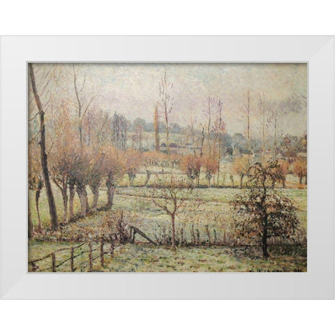 Snow effect at Eragny White Modern Wood Framed Art Print by Pissarro, Camille
