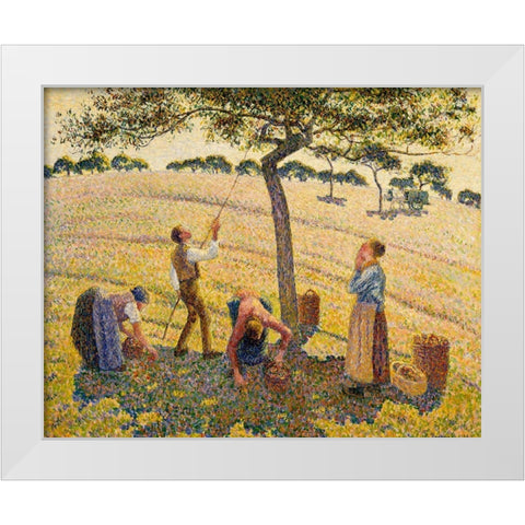Apple harvest at Eragny White Modern Wood Framed Art Print by Pissarro, Camille