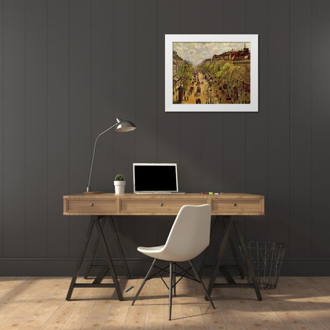 Boulevard Montmartre Springtime White Modern Wood Framed Art Print by Pissarro, Camille