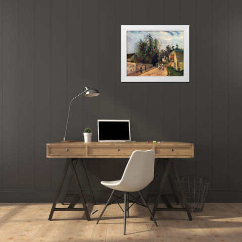 The diligence, route dEnnery at lHermitage, Pontoise White Modern Wood Framed Art Print by Pissarro, Camille