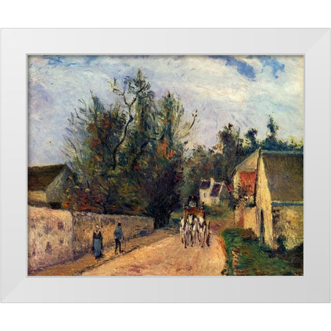 The diligence, route dEnnery at lHermitage, Pontoise White Modern Wood Framed Art Print by Pissarro, Camille
