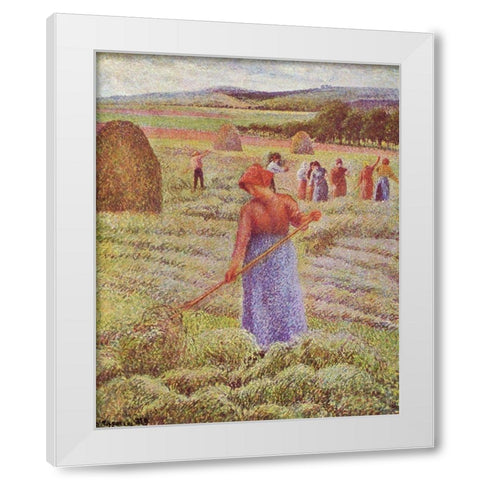 Hay harvest at Eragny-sur-epte White Modern Wood Framed Art Print by Pissarro, Camille