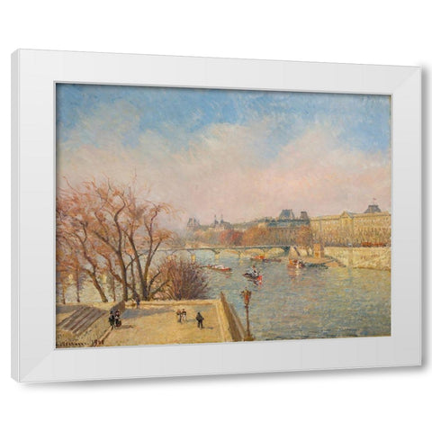 The Louvre, Morning, SunlightÂ  White Modern Wood Framed Art Print by Pissarro, Camille
