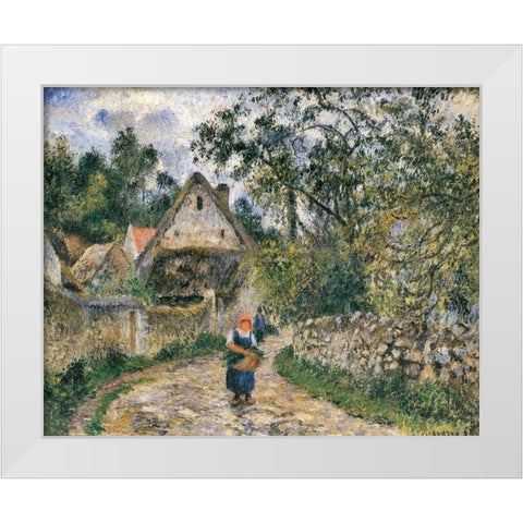 Cottages at Le Valhermeil, Auvers-sur-Oise White Modern Wood Framed Art Print by Pissarro, Camille