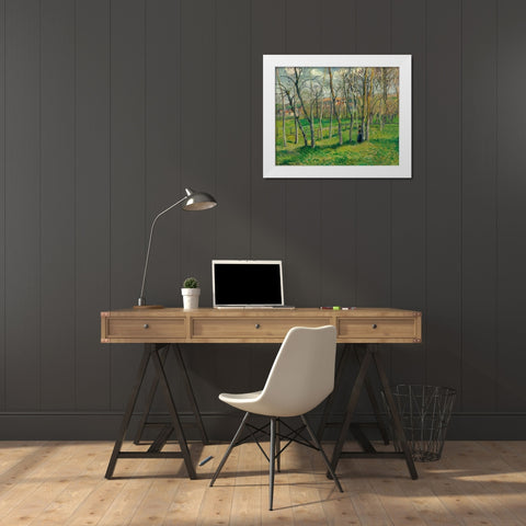 Prairie de Bazincourt White Modern Wood Framed Art Print by Pissarro, Camille
