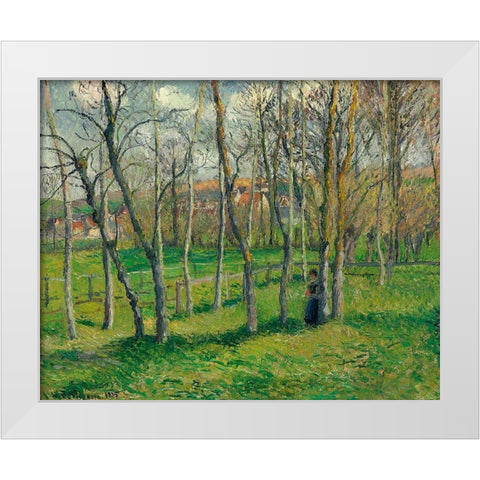 Prairie de Bazincourt White Modern Wood Framed Art Print by Pissarro, Camille