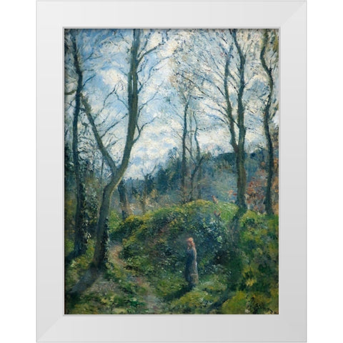Woodland scene. Spring White Modern Wood Framed Art Print by Pissarro, Camille