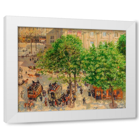 Place du Theatre-Francais, Spring White Modern Wood Framed Art Print by Pissarro, Camille