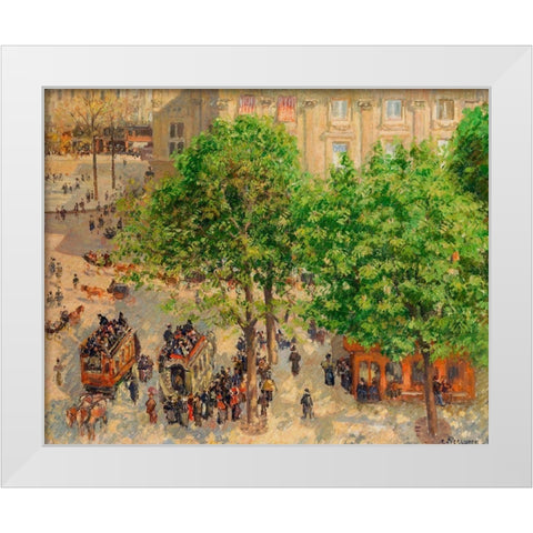 Place du Theatre-Francais, Spring White Modern Wood Framed Art Print by Pissarro, Camille
