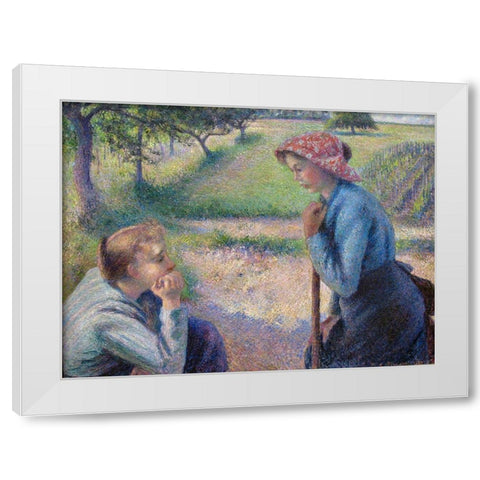 The Young Peasant Women White Modern Wood Framed Art Print by Pissarro, Camille