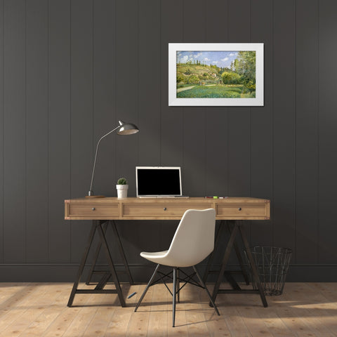 A Cowherd at Valhermeil, Auvers-sur-Oise White Modern Wood Framed Art Print by Pissarro, Camille