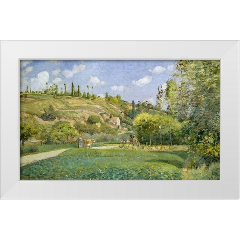 A Cowherd at Valhermeil, Auvers-sur-Oise White Modern Wood Framed Art Print by Pissarro, Camille