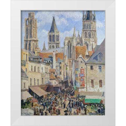 Rue de lEpicerie, Rouen Effect of Sunlight White Modern Wood Framed Art Print by Pissarro, Camille