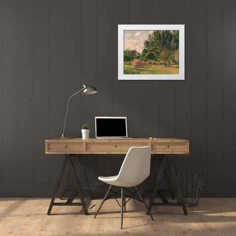 Haystacks, Morning, Eragny White Modern Wood Framed Art Print by Pissarro, Camille