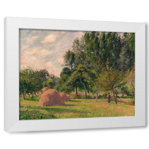 Haystacks, Morning, Eragny White Modern Wood Framed Art Print by Pissarro, Camille