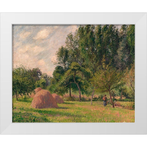 Haystacks, Morning, Eragny White Modern Wood Framed Art Print by Pissarro, Camille