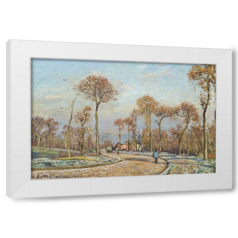 The Road to Versailles, Louveciennes, Morning Frost White Modern Wood Framed Art Print by Pissarro, Camille
