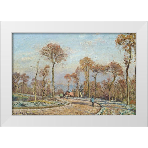 The Road to Versailles, Louveciennes, Morning Frost White Modern Wood Framed Art Print by Pissarro, Camille