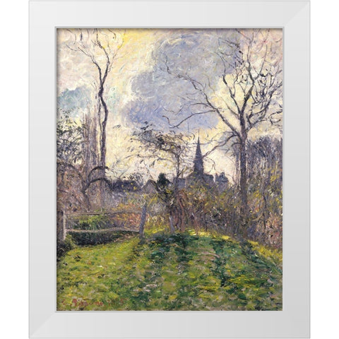 The Bell Tower of Bazincourt White Modern Wood Framed Art Print by Pissarro, Camille