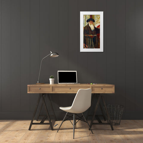 Self Portrait White Modern Wood Framed Art Print by Pissarro, Camille