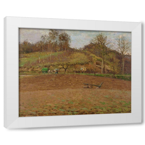 Ploughed land White Modern Wood Framed Art Print by Pissarro, Camille