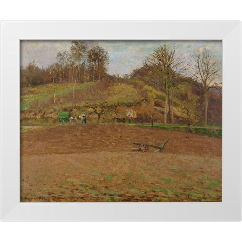 Ploughed land White Modern Wood Framed Art Print by Pissarro, Camille