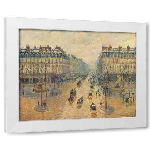 Avenue de LOpera, Effect of Snow in the Morning White Modern Wood Framed Art Print by Pissarro, Camille