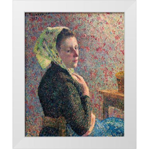 Woman with green scarf White Modern Wood Framed Art Print by Pissarro, Camille
