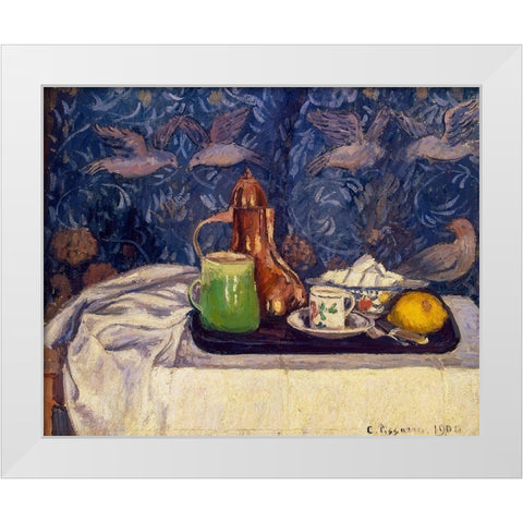 Still Life with a Coffeepot White Modern Wood Framed Art Print by Pissarro, Camille