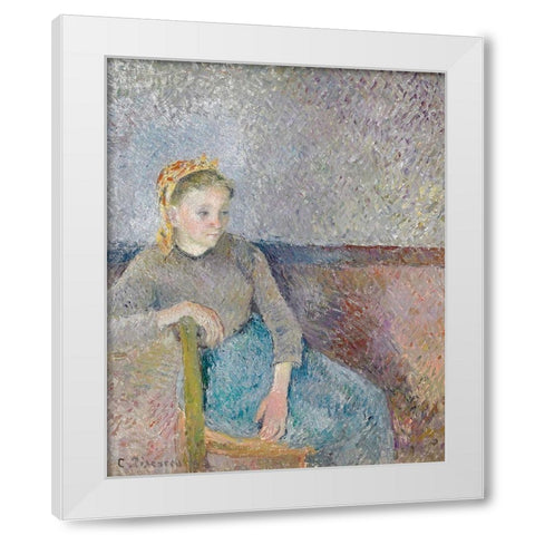 Seated Peasant Woman White Modern Wood Framed Art Print by Pissarro, Camille