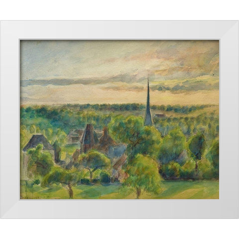 Landscape at Eragny White Modern Wood Framed Art Print by Pissarro, Camille