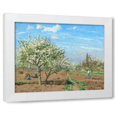 Orchard in Bloom, Louveciennes White Modern Wood Framed Art Print by Pissarro, Camille