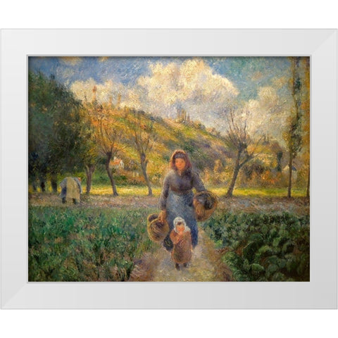 In the Vegetable Garden White Modern Wood Framed Art Print by Pissarro, Camille