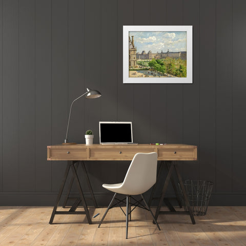Place du Carrousel, Paris White Modern Wood Framed Art Print by Pissarro, Camille
