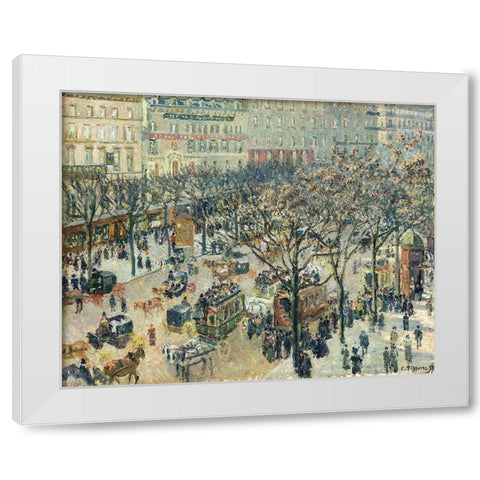 Boulevard des Italiens, Morning, Sunlight White Modern Wood Framed Art Print by Pissarro, Camille
