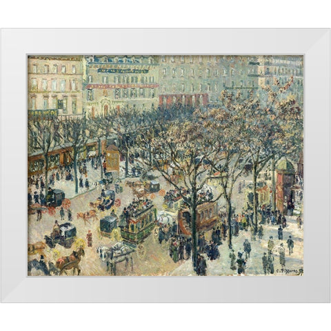 Boulevard des Italiens, Morning, Sunlight White Modern Wood Framed Art Print by Pissarro, Camille