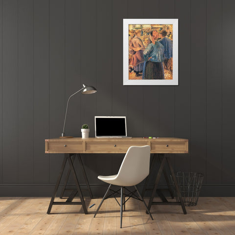 The Poultry Market, Pontoise White Modern Wood Framed Art Print by Pissarro, Camille