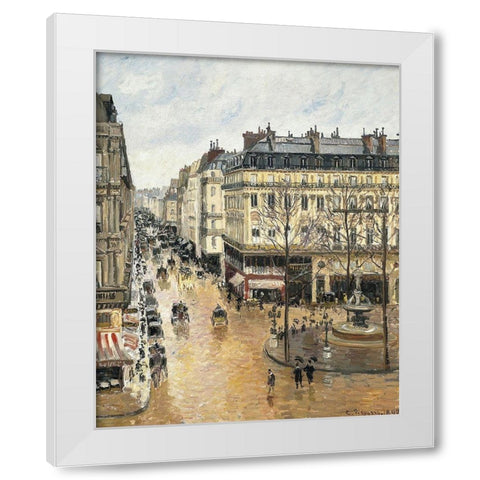 Rue Saint-Honore in the Afternoon. Effect of Rain White Modern Wood Framed Art Print by Pissarro, Camille