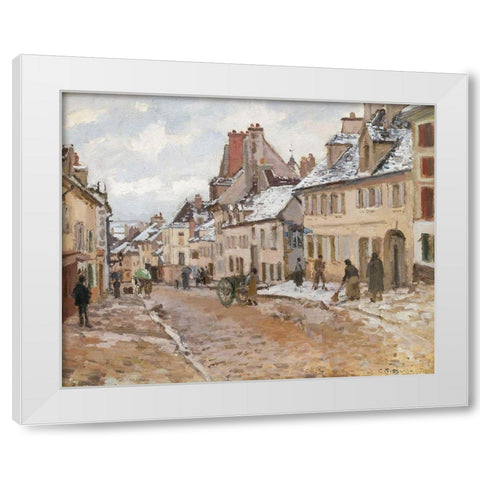 Pontoise, the Road to Gisors in Winter White Modern Wood Framed Art Print by Pissarro, Camille