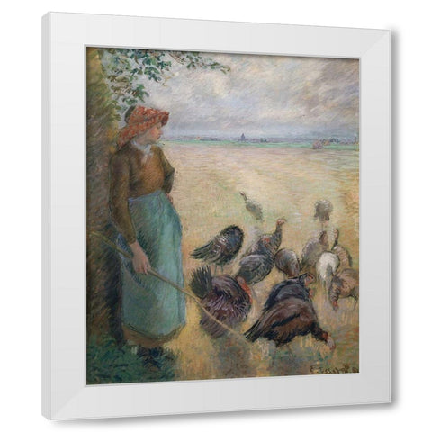 Turkey Girl White Modern Wood Framed Art Print by Pissarro, Camille