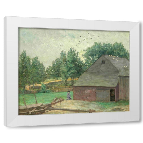 Summer in Connecticut. The Old Barn at Branchville White Modern Wood Framed Art Print by Weir, J Alden
