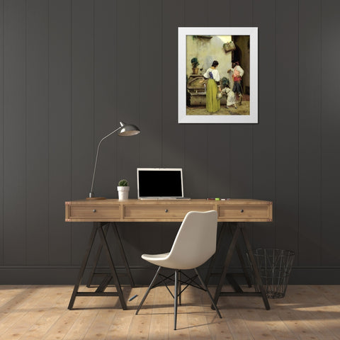 At the Water Trough White Modern Wood Framed Art Print by Weir, J Alden