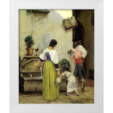 At the Water Trough White Modern Wood Framed Art Print by Weir, J Alden