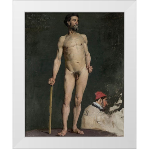 Study of a Male Nude Leaning on aÂ Staff White Modern Wood Framed Art Print by Weir, J Alden