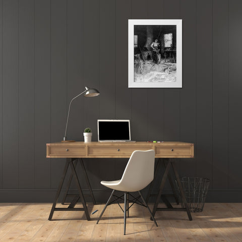 The blacksmiths shop White Modern Wood Framed Art Print by Weir, J Alden