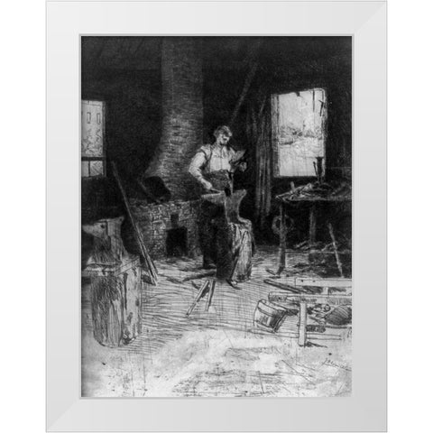 The blacksmiths shop White Modern Wood Framed Art Print by Weir, J Alden
