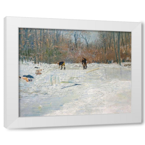 The Ice Cutters White Modern Wood Framed Art Print by Weir, J Alden