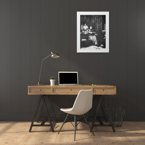 The Evening Lamp White Modern Wood Framed Art Print by Weir, J Alden