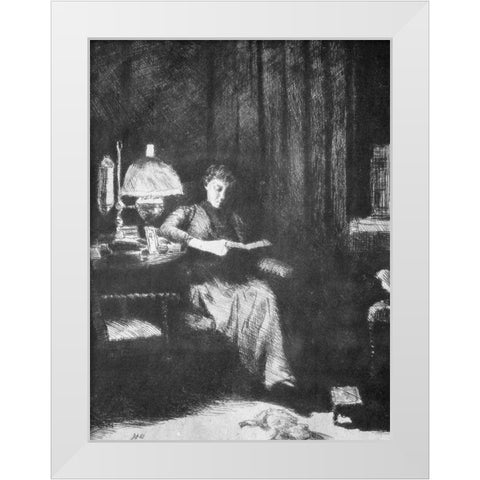 The Evening Lamp White Modern Wood Framed Art Print by Weir, J Alden