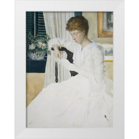 Anna Dwight Weir Reading a Letter White Modern Wood Framed Art Print by Weir, J Alden